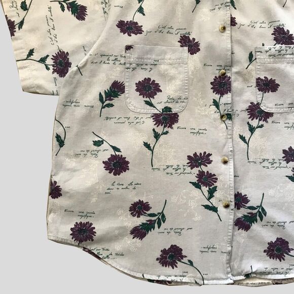 Vintage 90s LL Bean Blue Floral Botanical 100% Cotton Collared Shirt L/XL - Picture 3 of 8